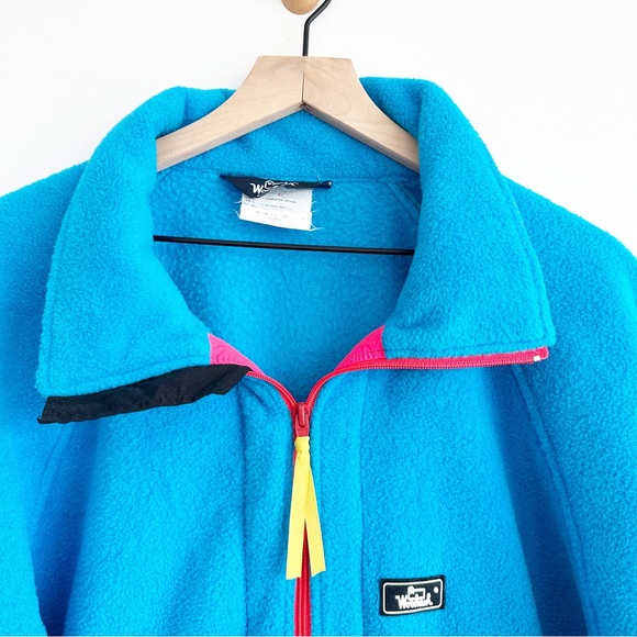 Woolrich Vintage Men’s Full Zip Fleece Jacket XL blue neon Made In USA - Picture 4 of 10